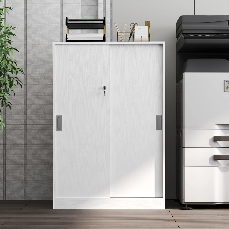 HOMCOM Armario de Oficina Práctico con 2 Puertas Correderas Llaves y 3 Estantes para Despacho Estudio 80x40x120 cm Blanco