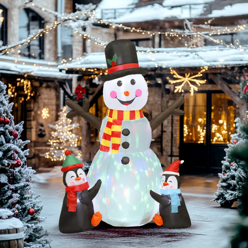 Outsunny Aufblasbarer Schneemann mit Pinguinen, 180 cm, mit LED-Lichtern, Weihnachtsdekoration für Innen und Außen