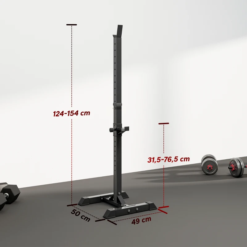 HOMCOM Soporte Barras Pesas de Acero con Altura Ajustable en 12 Niveles Carga Máx. 150 kg 50x49x124-154 cm Negro