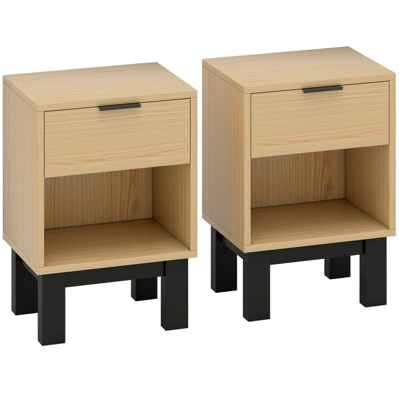 HOMCOM Set di 2 Comodini Moderni con Cassetto e Mensola Aperta 35x26x50 cm Rovere