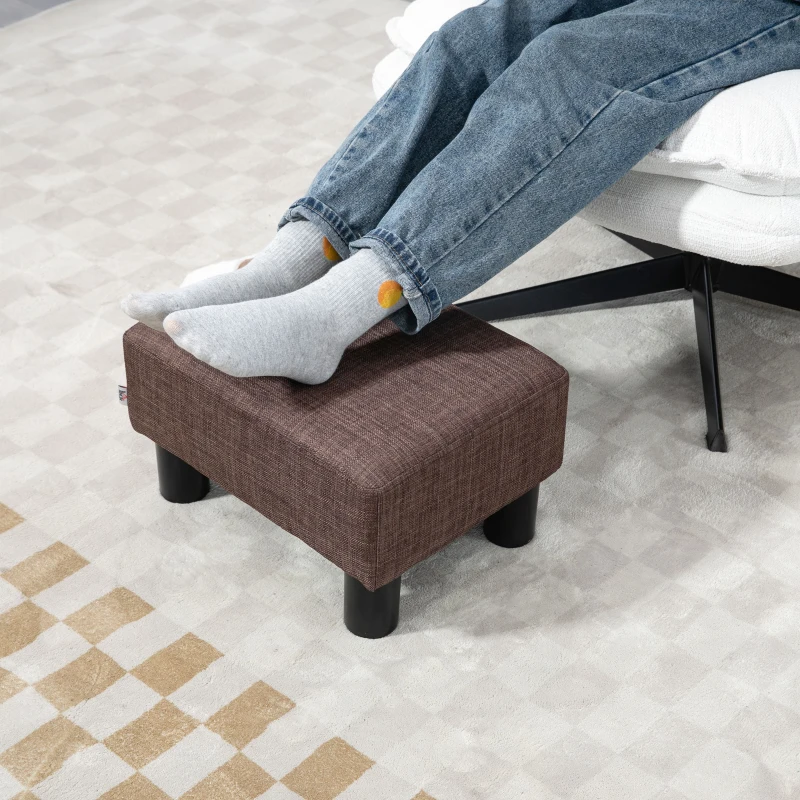 HOMCOM Linen Fabric Footstool Ottoman Cube w/ 4 Plastic Legs Dark Brown(m-6)