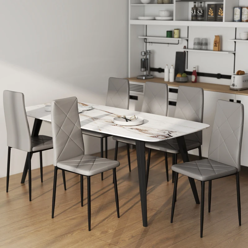 HOMCOM Set mit 6 modernen Esszimmerstühlen mit hoher Rückenlehne aus Kunstleder und Stahl, 41x50x97 cm, Grau
