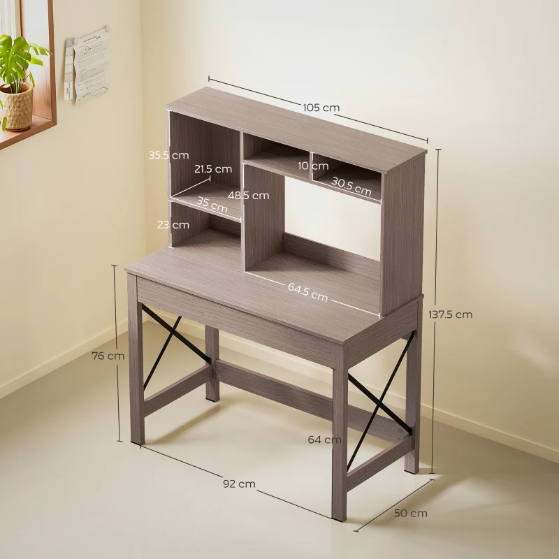HOMCOM Scrivania per Computer Moderna con Ripiani Aperti, Scrivania con Libreria in Legno, Tavolo Porta PC per Computer, per Ufficio, Studio e Camera da Letto, 105x50x137.5cm, Marrone