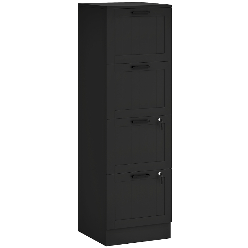 HOMCOM Cassettiera Portadocumenti a 4 Cassetti con Binario Regolabile e 2 Serrature, in Legno, 40x40x131 cm, Nero