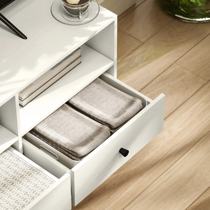 HOMCOM Móvel de TV Moderno com 3 Compartimentos Abertos 3 Gavetas para Televisão de 45/55/65 Polegadas 120x34x45 cm Branco