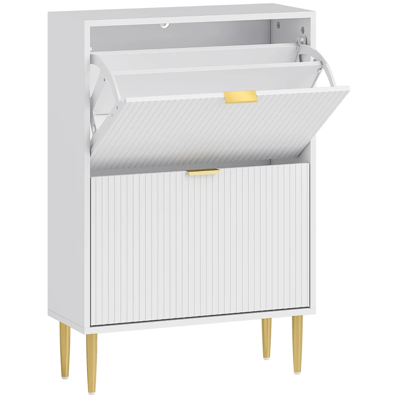 HOMCOM Scarpiera Slim per 12 Paia di Scarpe con 2 Cassetti a Ribalta e Ripiani Regolabili, 60x24x91.5 cm, Bianco