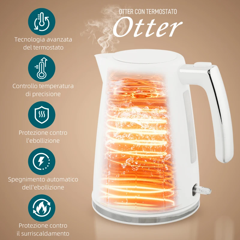 HOMCOM Set Bollitore Elettrico da 1.7L 2200W con Termostato e Tostapane Doppio con 7 Livelli di Doratura, Bianco