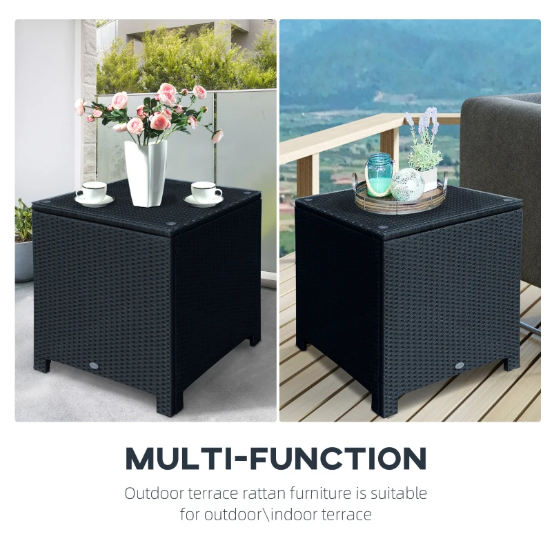 OutsunnyOutsunny Rattan Garden Furniture Side Table Patio Frame Tempered Glass New -Black