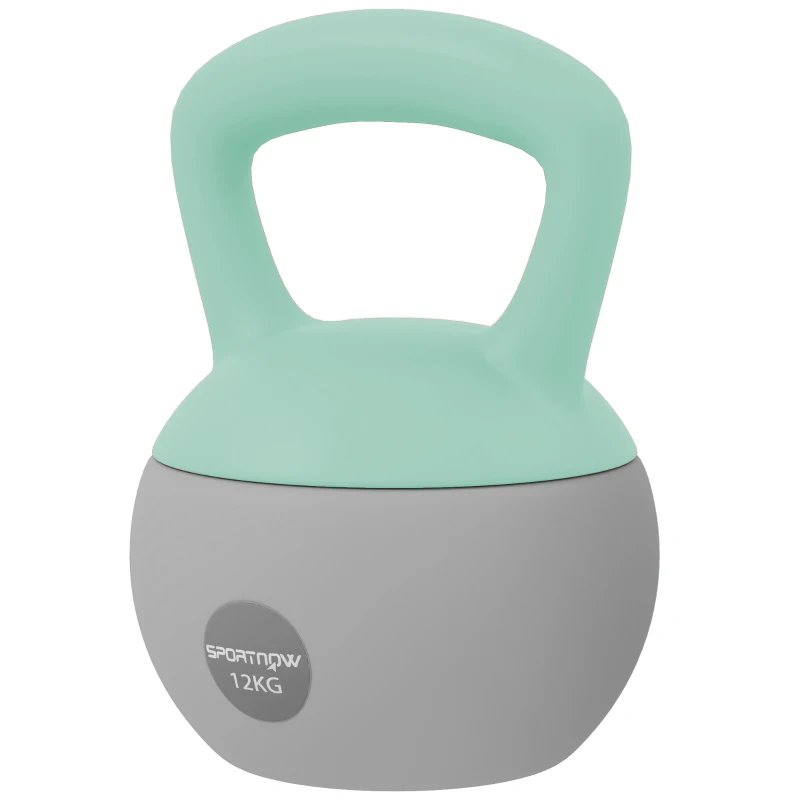 SPORTNOW Kettlebell da 12 kg con impugnatura antiscivolo 21 x 21 x 30 cm, Grigio e verde