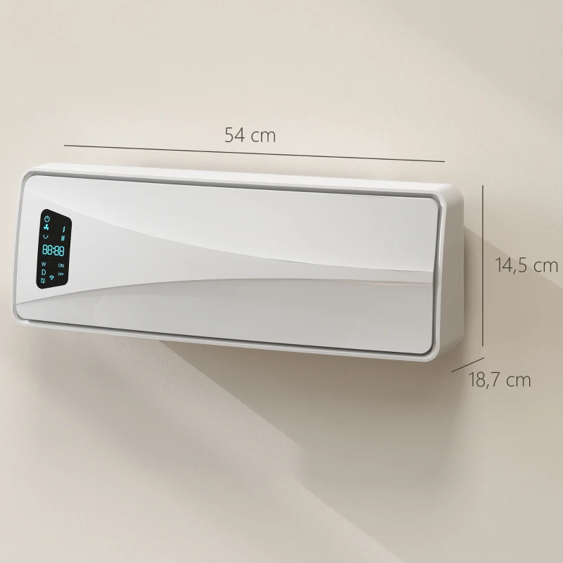 HOMCOM Aquecedor Elétrico de Baixo Consumo de Parede 2000W com 3 Modos Ecrã LED Termostato Temporizador e Oscilação 54x18,7x14,5 cm Branco