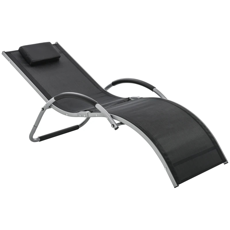 Outsunny Lettino Prendisole in Alluminio, Sedia Sdraio da Giardino in Textilene con Poggiatesta Rimovibile
