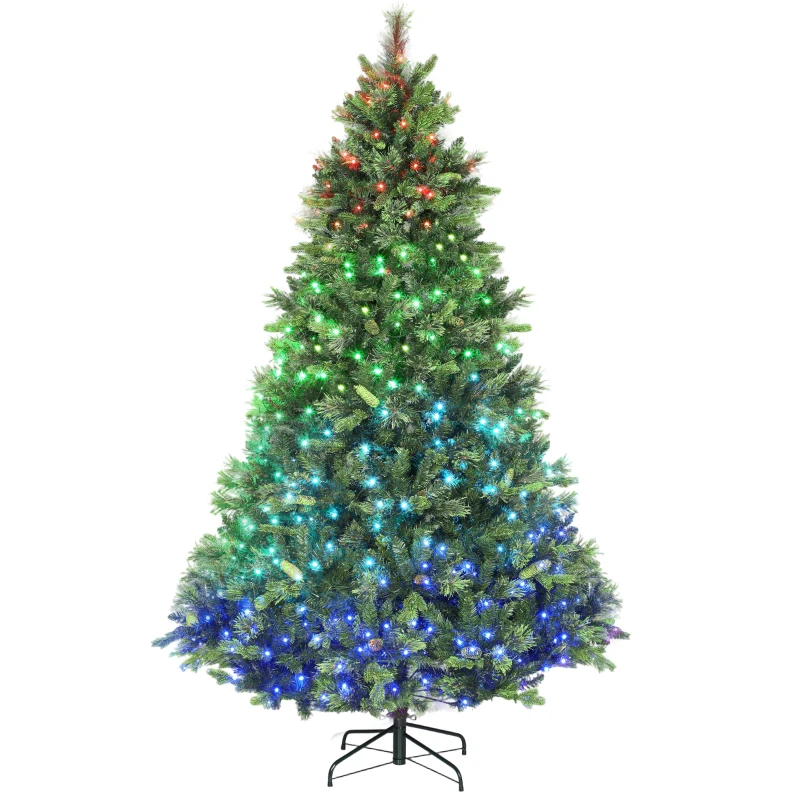 HOMCOM 7.5ft Carolina Pine Christmas Tree with Colourful DIY Synchronized LED Lights and Remote