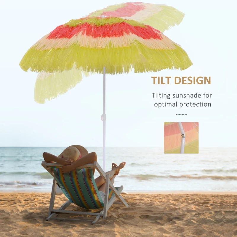 Outsunny 1.6m Patio Garden Hawaii Beach Sun Umbrella Sunshade Hawaiian Folding Tilting Crank Parasol (Multicolour)
