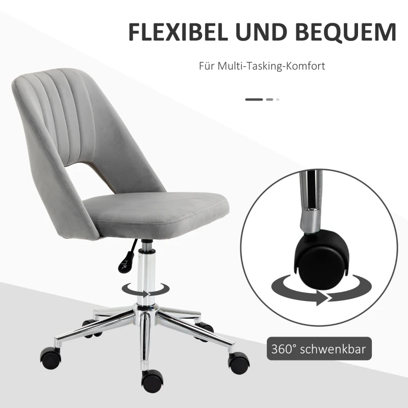 Vinsetto Regulowany wysokością fotel biurowy na kółkach, obrót 360°, kształt muszli, pianka, 49 x 60 x 79-91 cm, Szary