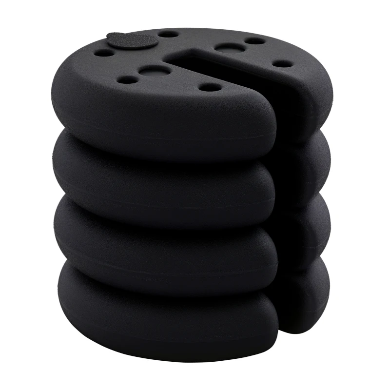 Outsunny Lot de 4 lestages pour parasols dalles de parasol rond pour tonnelle barnum tente à remplir avec 20 kg d'eau / 16 kg de sable dim. Ø 25 x 6H cm HDPE noir