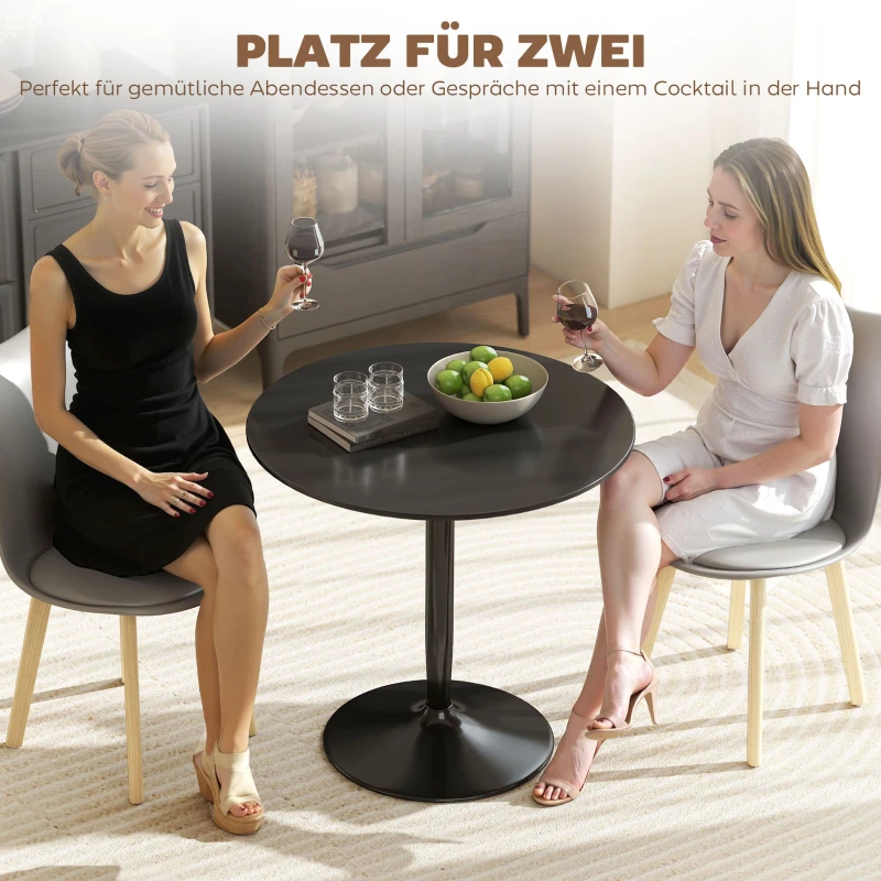 HOMCOM Esstisch für 2 Personen, runde Tischplatte Ø80 cm, MDF und Stahl, rutschfest, Schwarz, 75H cm(m-4)