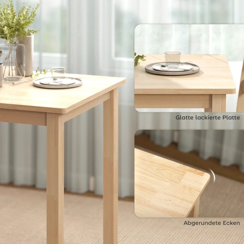 HOMCOM 3-teiliges Esstisch-Set mit 2 Stühlen, Küchentisch für kompakte Räume, gepolsterte Stühle, platzsparend, MDF, Naturholz(m-8)