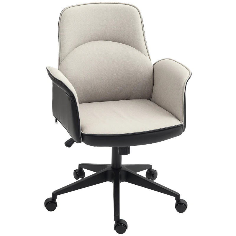HOMCOM Silla de Escritorio Altura Ajustable con Función de Basculante y Reposabrazos Carga 120 kg Beige y Negro