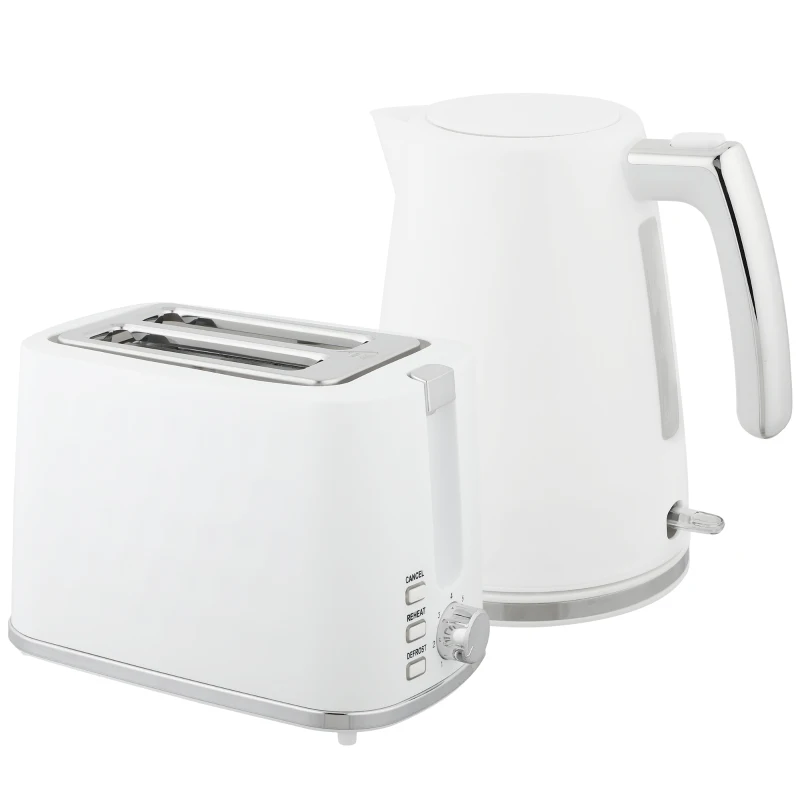 HOMCOM Set Bollitore Elettrico da 1.7L 2200W con Termostato e Tostapane Doppio con 7 Livelli di Doratura, Bianco