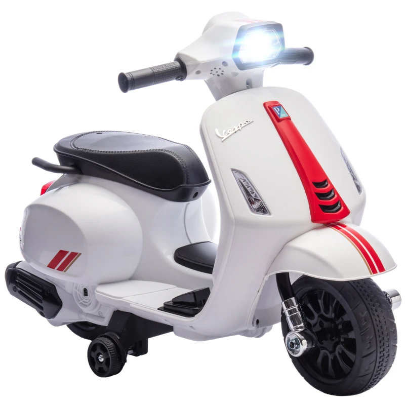 AIYAPLAY Moto Eléctrica para Niños de 2-6 Años con Batería 6V Faro Bocina y Ruedas Auxiliares Blanco