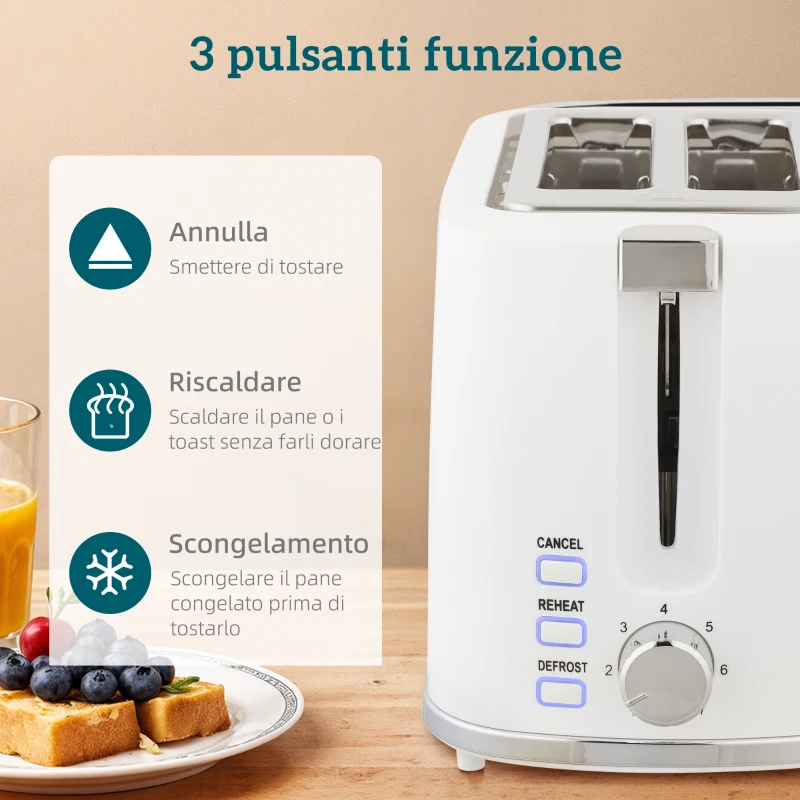 HOMCOM Set Bollitore Elettrico da 1.7L 2200W con Termostato e Tostapane Doppio con 7 Livelli di Doratura, Bianco