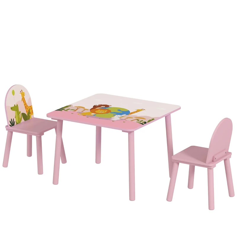 AIYAPLAY Mesa Infantil con 2 Sillas Mesa y Sillas Infantil con Estampados de Animales para Niños y Niñas de 3-8 Años Rosa