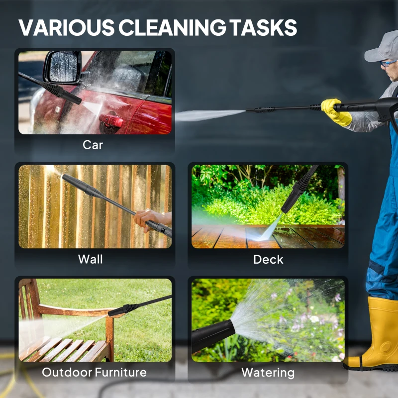 Outsunny Idropulitrice ad Alta Pressione 1800W con Accessori Angolo Regolabile e Arresto Automatico 30x27,5x76 cm Rosso e Nero