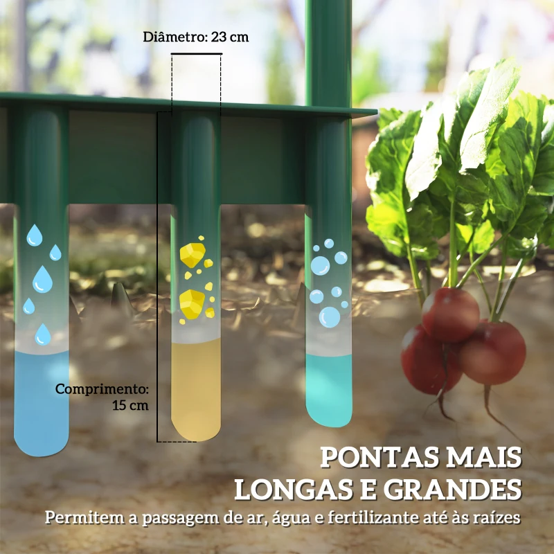Outsunny Arejador de Relva com com 5 Espigões Arejador de Relva Manual com Cabo Antiderrapante para Jardim e Cuidado do