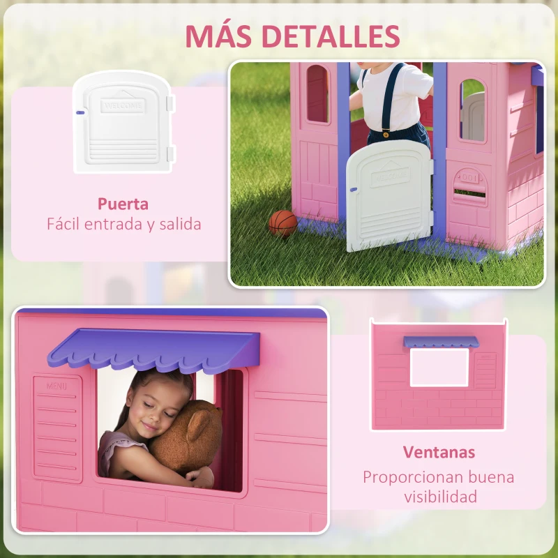 AIYAPLAY Casita Infantil Exterior e Interior 3 en 1 con Lanzamiento de Aros Baloncesto para Niños de 2-5 Años Rosa y Morado