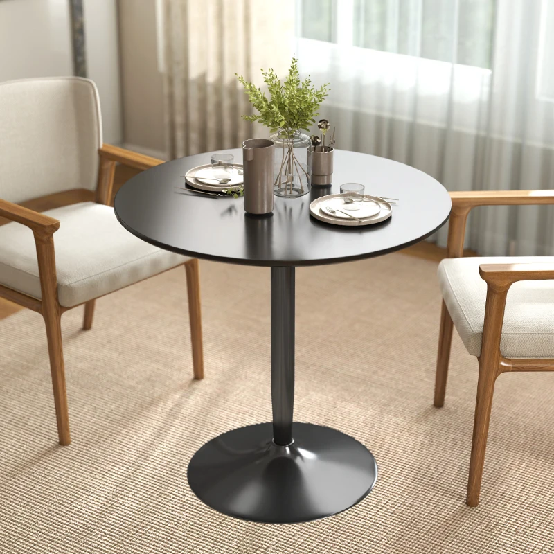 HOMCOM Esstisch für 2 Personen, runde Tischplatte Ø80 cm, MDF und Stahl, rutschfest, Schwarz, 75H cm(m-7)