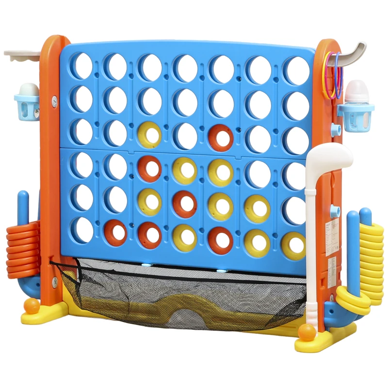 AIYAPLAY 4-in-1 Game Set, Connect Four, Height-Adjustable, Mesh Bag, Plastic, Colorful