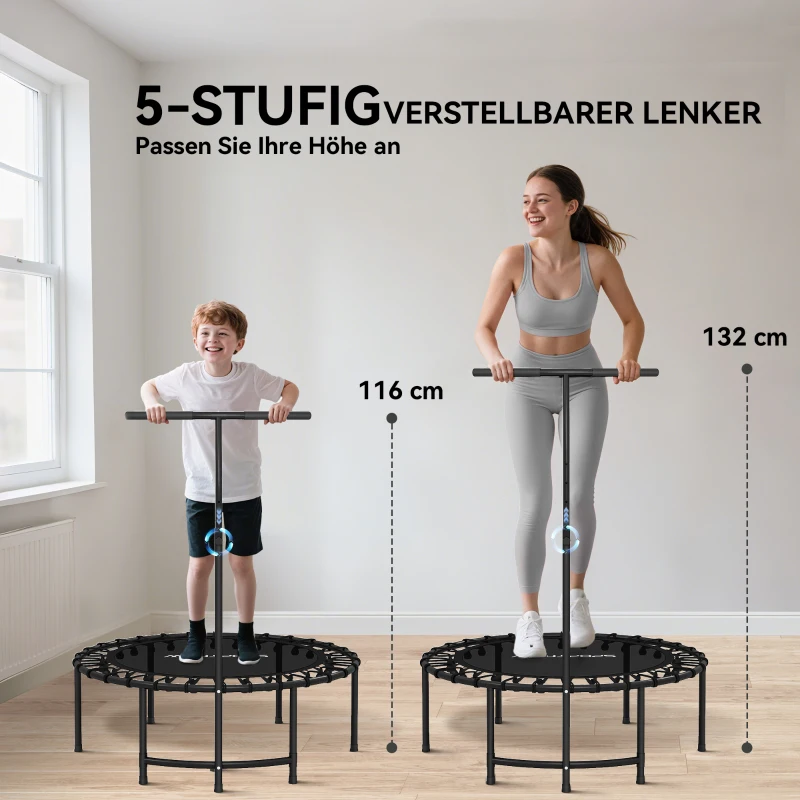 SPORTNOW Rebounder-trampoline, 5-traps verstelbare handgreep, workout-trampoline, Zwart