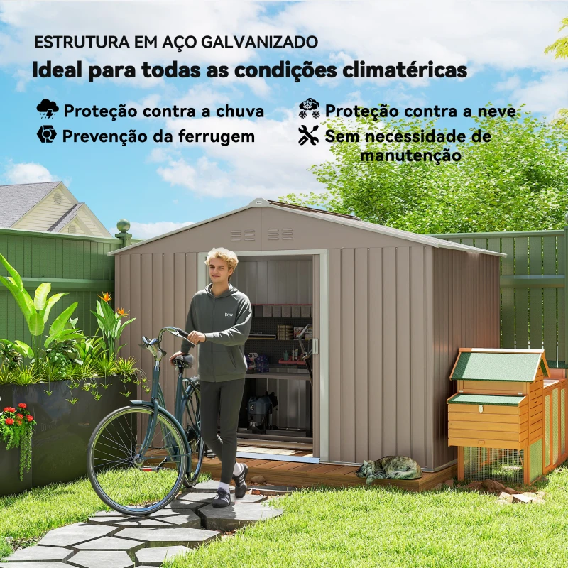 Outsunny Abrigo de Jardim 277x195x192 cm  Metálico para Armazenamento de Ferramentas Cinzento