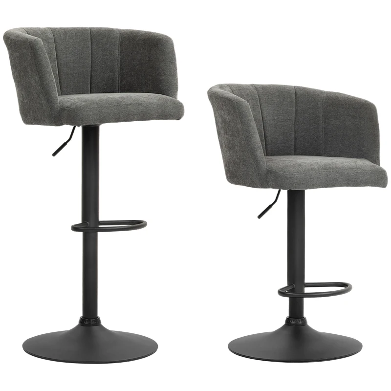HOMCOM Barhocker 2er-Set, Schalenrücken, höhenverstellbar, Fußstütze, für Küche oder Esszimmer, Metallbasis, Dunkelgrau