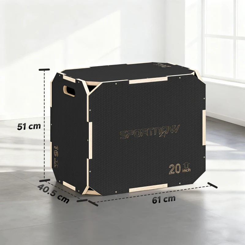 SPORTNOW 3-in-1 Wooden Plyo Box with 3 Different Heights, Handles, No Sharp Corners, Jump Training, 61x51x40.5 cm