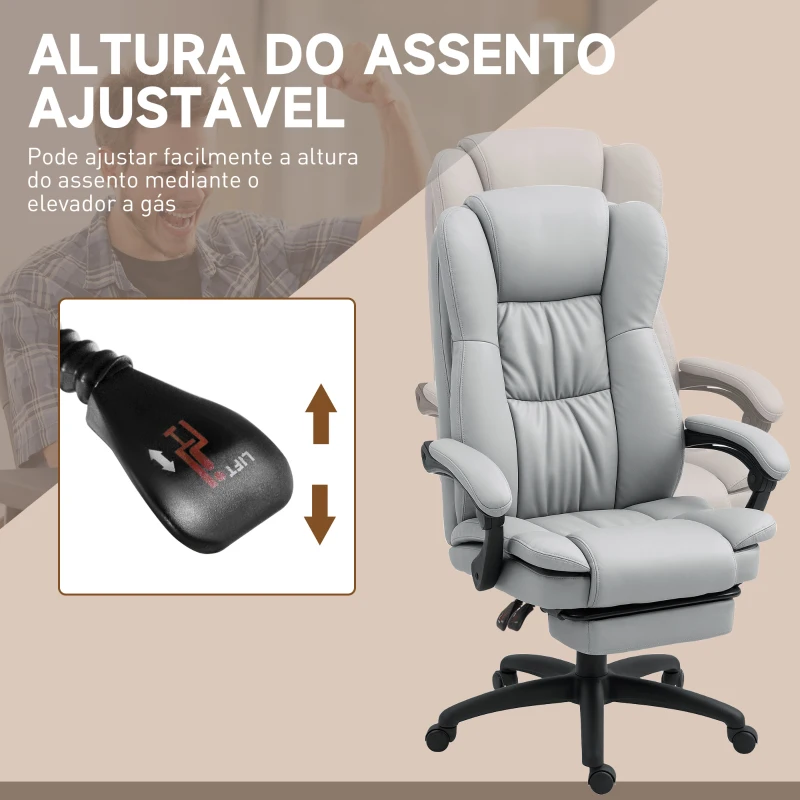 Vinsetto Cadeira de Escritório com Altura Ajustável 6 Pontos de Massagem e Apoio para os Pés Retrátil 68,5x68,5x113-121 cm Cinza