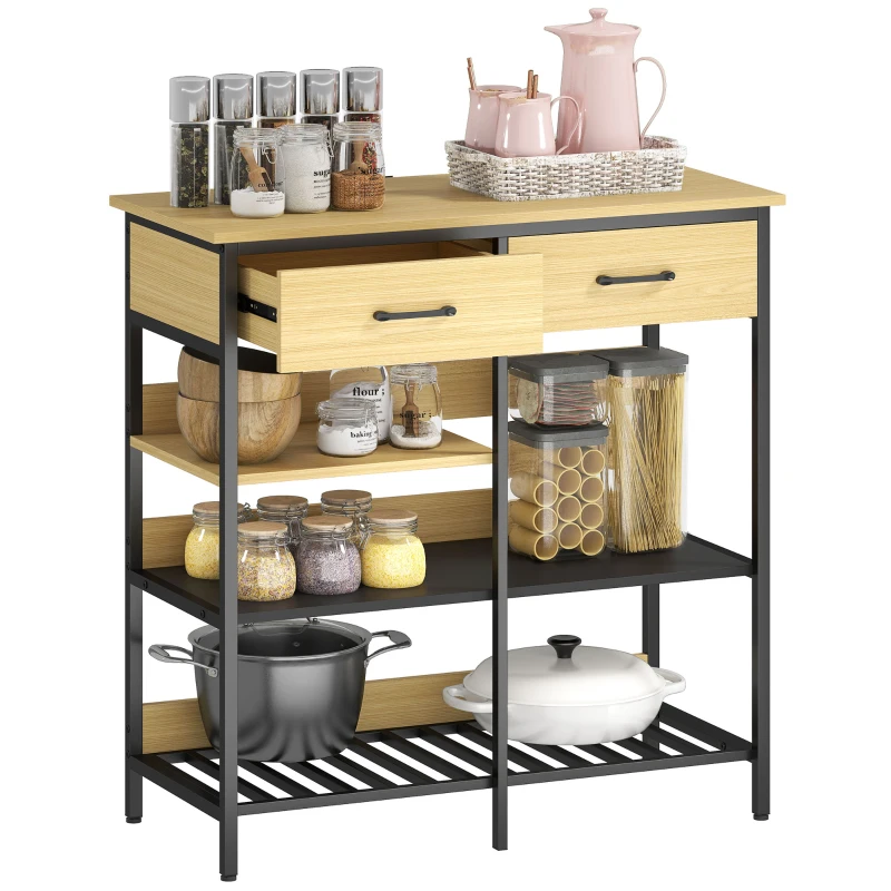 HOMCOM Sideboard, Chest with 2 Drawers, 3 Open Shelves Kitchen cabinet for Kitchen, Living Room 90 x 40 x 91 cm, Natural wood