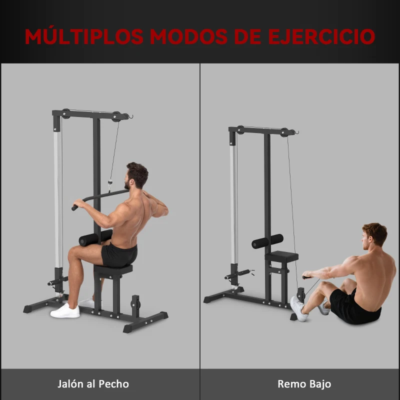 HOMCOM Máquina de Musculación Estación de Entrenamiento para Jalón al Pecho con Polea y Asiento Regulable para Entrenamiento en Gimnasio Hogar Oficina Carga Máx. 100 kg 107x120x190 cm Negro