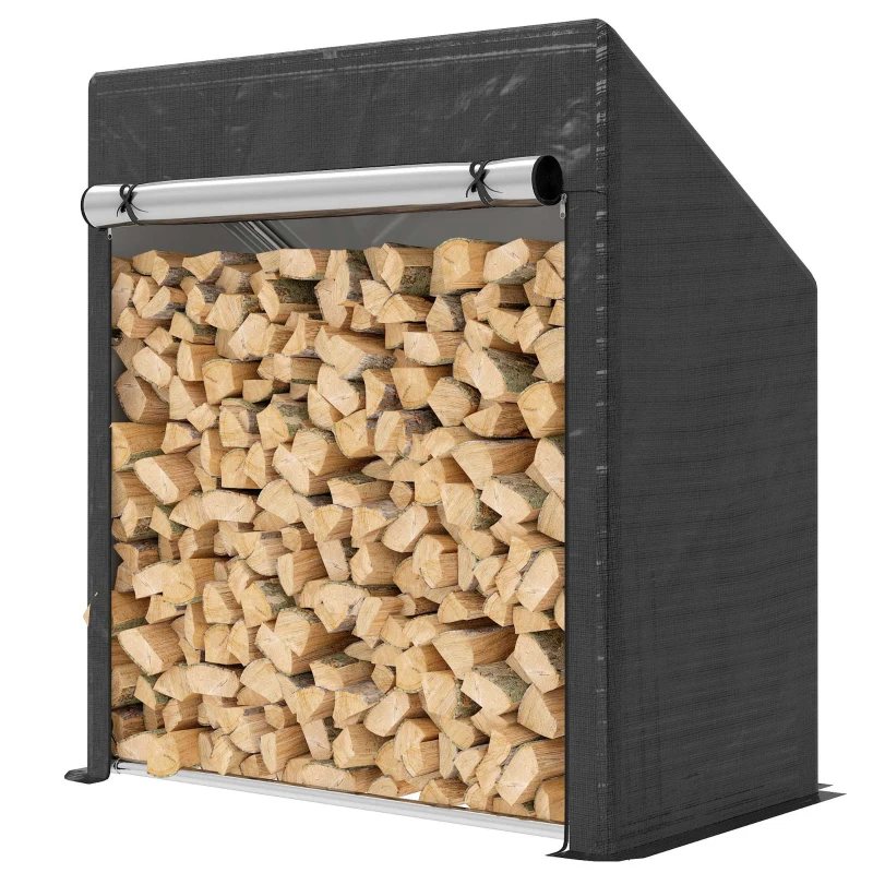 Outsunny Porte-bûches d'extérieur en acier renforcé avec housse imperméable, 100x60x110 cm, Noir