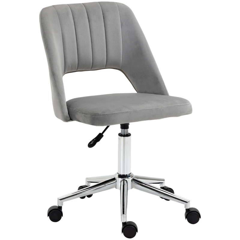 Vinsetto Regulowany wysokością fotel biurowy na kółkach, obrót 360°, kształt muszli, pianka, 49 x 60 x 79-91 cm, Szary