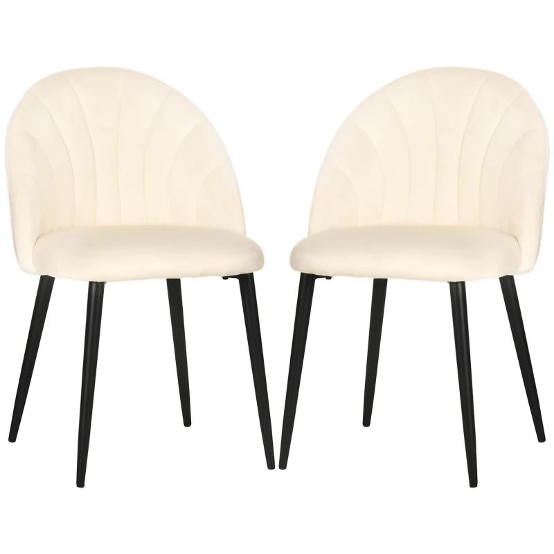 HOMCOM Lot de 2 chaises Velours Crème Pieds métal Noir dim. 52L x 54l x 79H cm