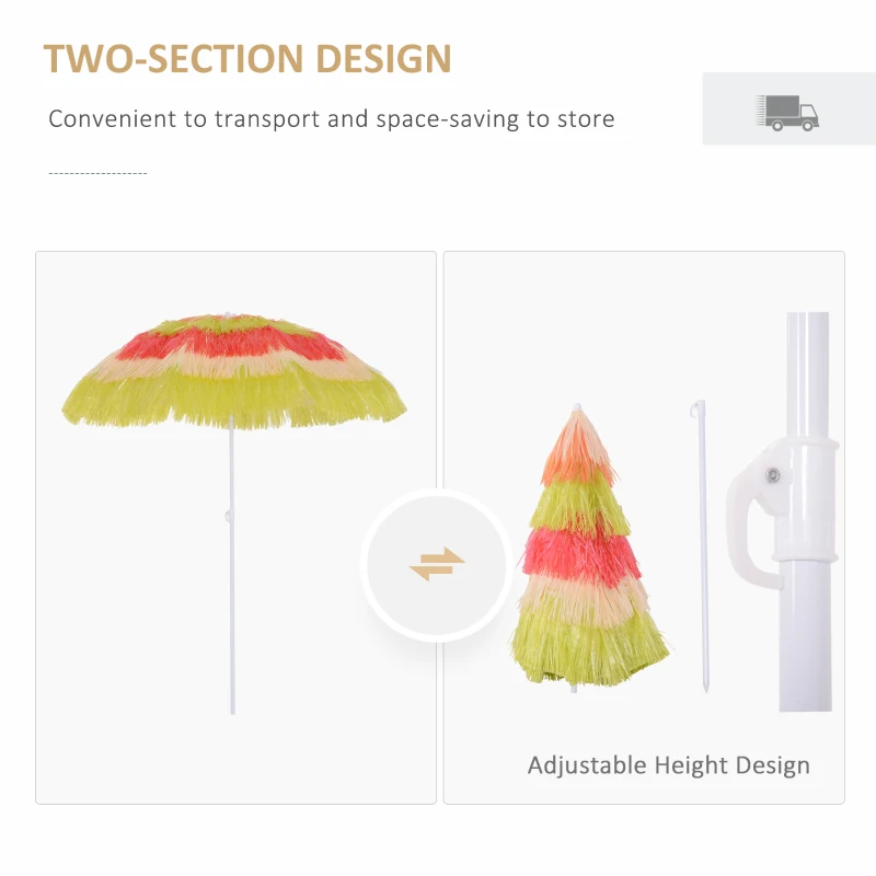 Outsunny 1.6m Patio Garden Hawaii Beach Sun Umbrella Sunshade Hawaiian Folding Tilting Crank Parasol (Multicolour)