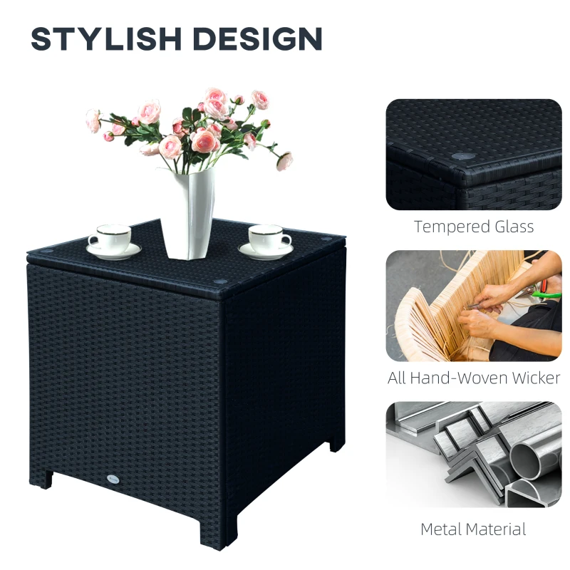 OutsunnyOutsunny Rattan Garden Furniture Side Table Patio Frame Tempered Glass New -Black