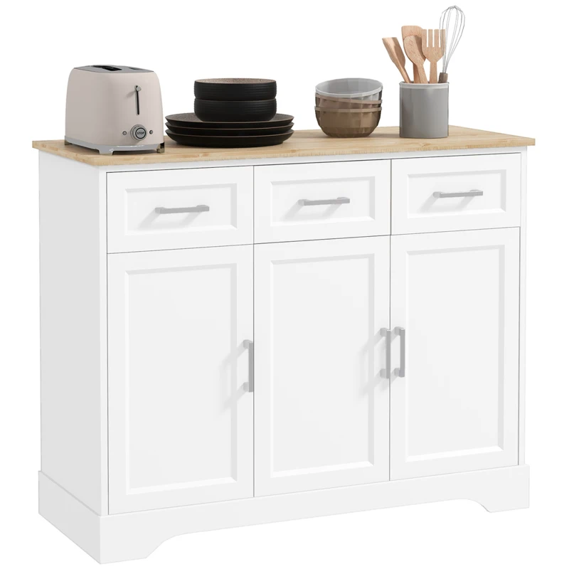 Homcom Bufet Modern cu 3 Sertare si Raft Reglabil din MDF+PAL – Ideal pentru Bucatarie