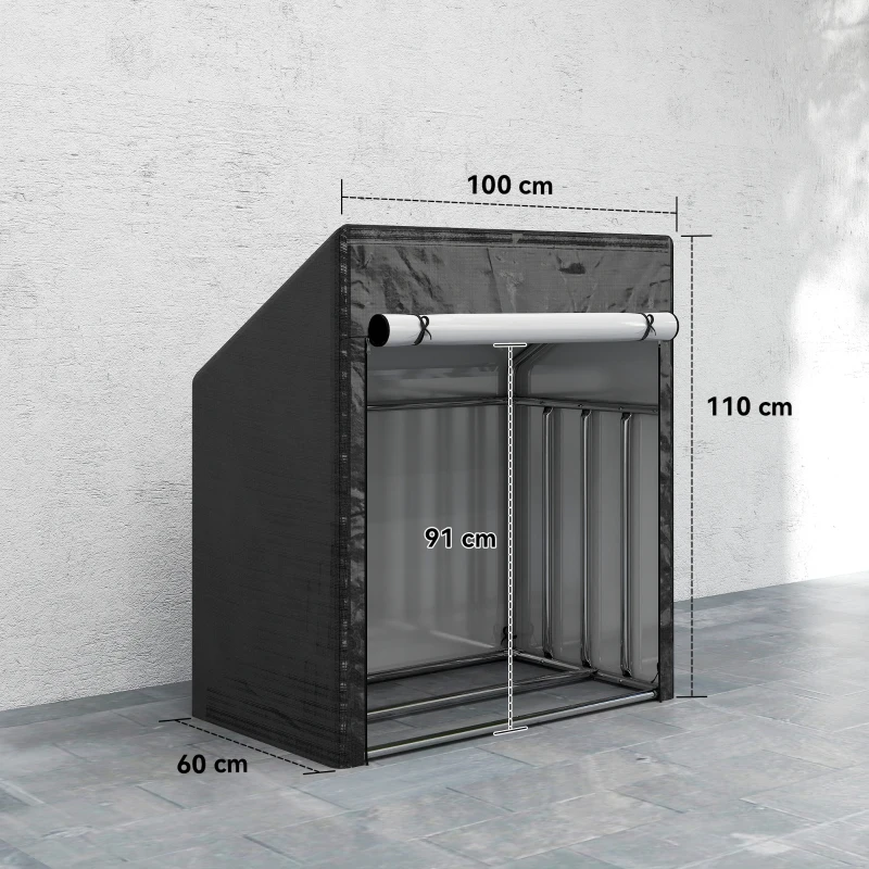 Outsunny Leñero Exterior en Acero Reforzado con Cubierta Impermeable, 100x60x110 cm, Negro