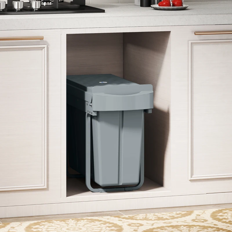 HOMCOM Balde do Lixo Sob Lavatório Balde do Lixo  de Cozinha com 2 Contentores de Reciclagem Extraíveis 20L+10L 52x26x40,8 cm Cinzento