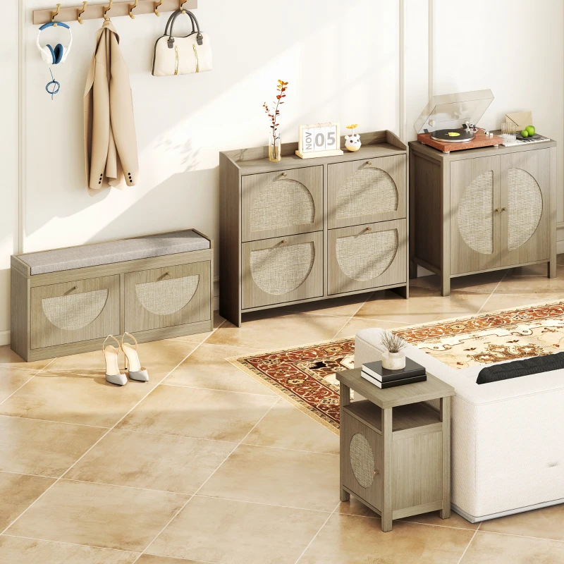 HOMCOM Aparador de Cocina con 2 Puertas de Ratán Estante Ajustable y 2 Tiradores 75x38x77 cm Madera Natural