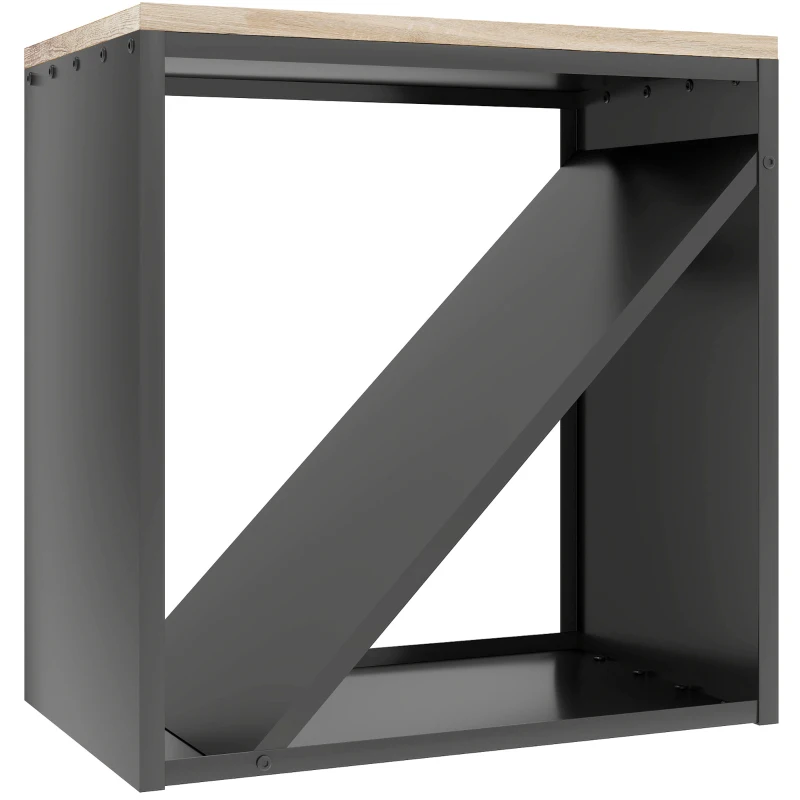 Outsunny 2-in-1 Kaminholzregal für innen 58 x 36 x 60cm erhöhtes Brennholzregal mit Trenner Metall Schwarz