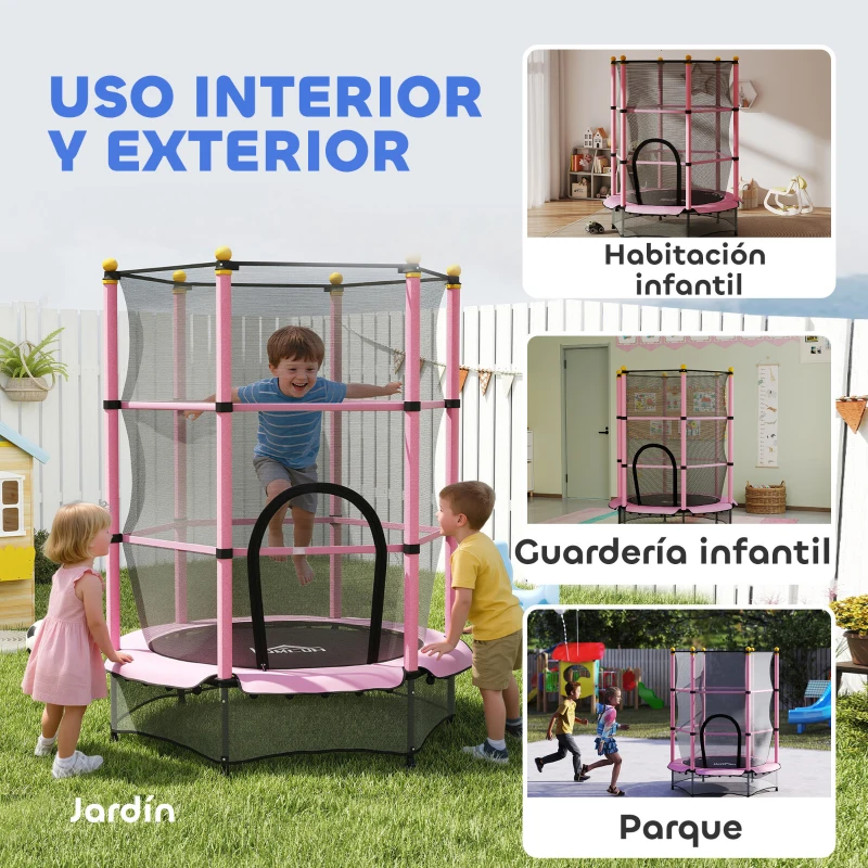 HOMCOM Trampolín para Niños de +3 Años Ø140 cm con Red de Seguridad y Marco de Acero para Interior y Exterior Rosa y Negro