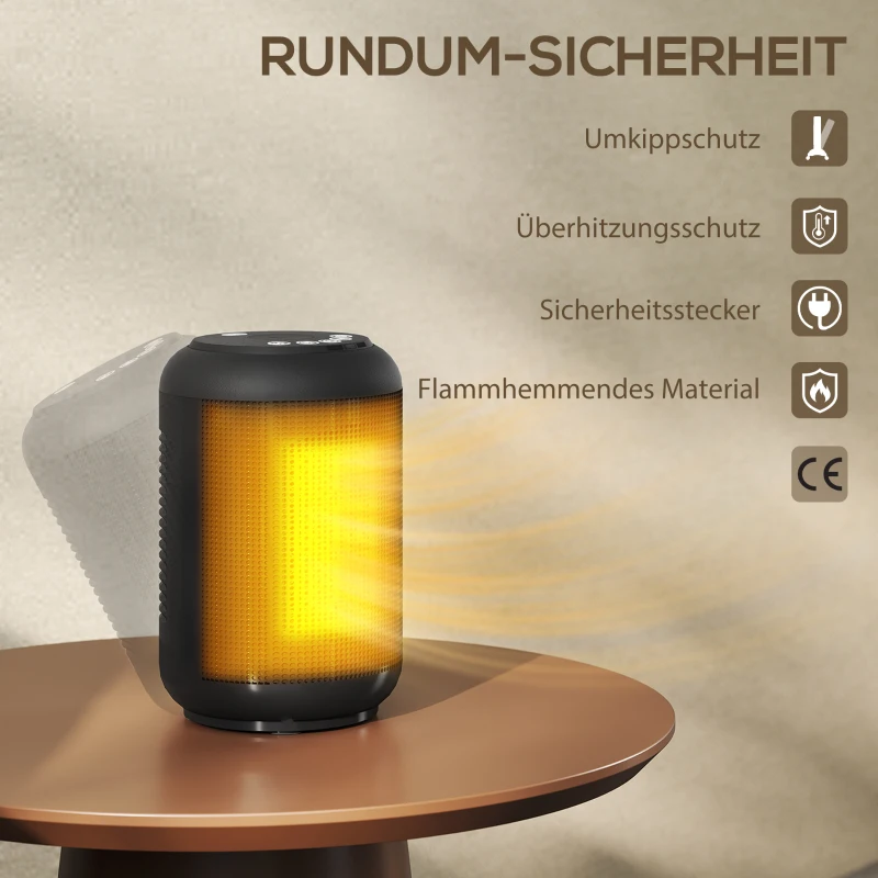 HOMCOM Verwarmingstoestel, 1500 W kachelventilator met 3 modi, 24-uurs timer, kantel- en oververhittingsbeveiliging, 14 x 14 x 21,5 cm, Zwart